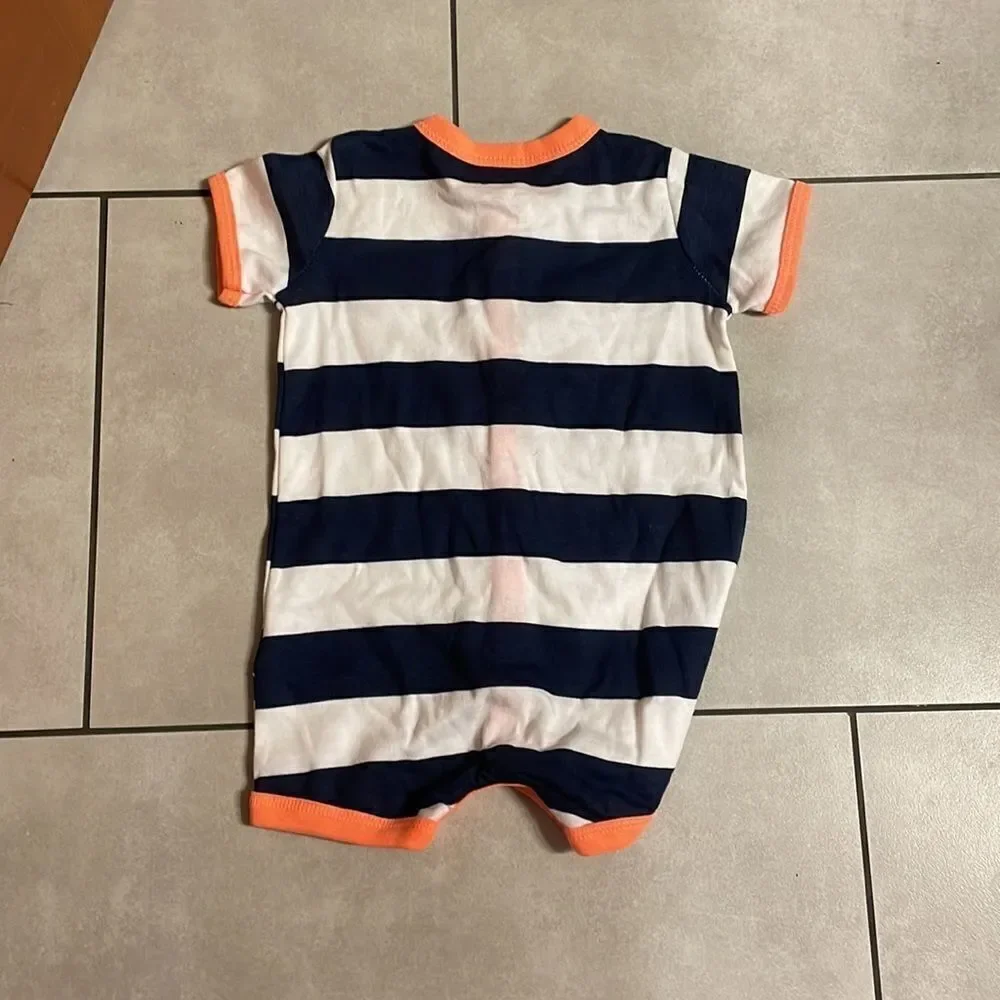 Carters boy navy blue and white striped onesie.